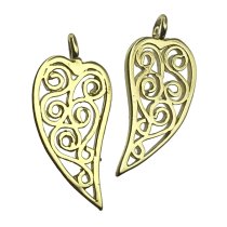 2x 14K Real Gold SILVER Leaf DANGLE CHARM SPARCER 17mm