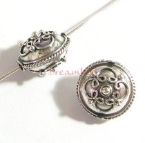 1x Bali Sterling Silver Round FLOWER Focal Bead 13.1mm