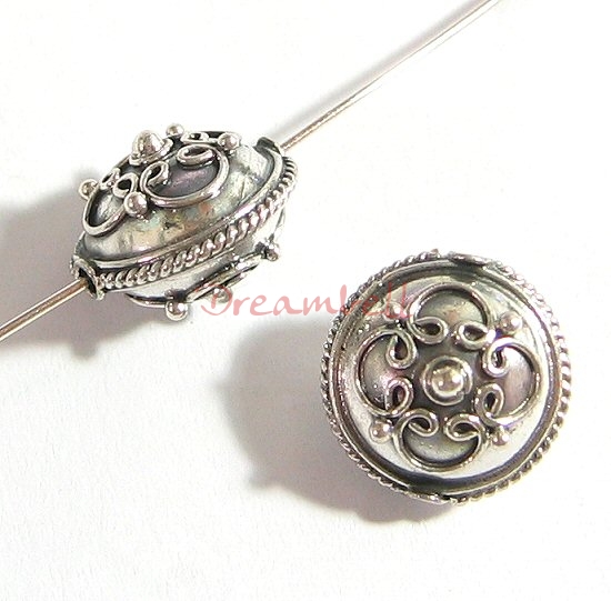 1x Bali Sterling Silver Round FLOWER Focal Bead 13.1mm