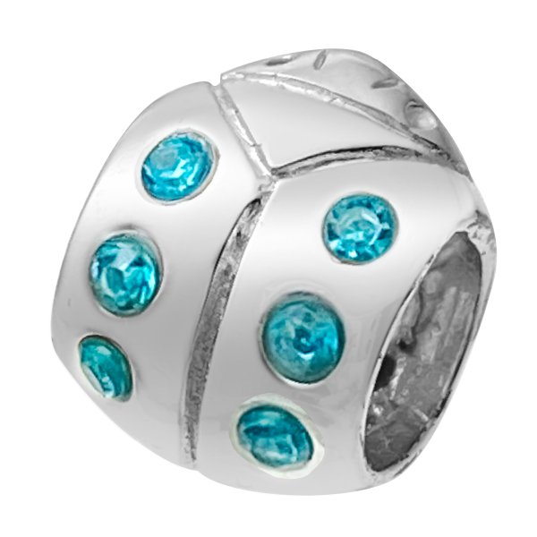 STERLING SILVER Lady Bug Blue Zircon glass BEAD TUBE for European Charm Bracelets