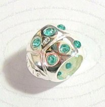 STERLING SILVER Lady Bug Blue Zircon glass BEAD TUBE for European Charm Bracelets