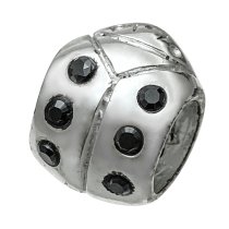 STERLING SILVER Lady Bug Jet Black CZ BEAD TUBE for European Charm Bracelets