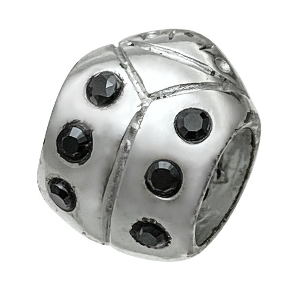 STERLING SILVER Lady Bug Jet Black CZ BEAD TUBE for European Charm Bracelets