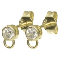 2x Vermeil 14K Gold plated over Sterling silver CZ Crystal Stud earring loop post