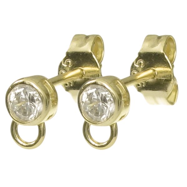 2x Vermeil 14K Gold plated over Sterling silver CZ Crystal Stud earring loop post