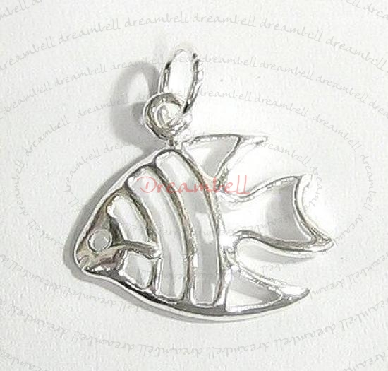 1x Bright Sterling silver FISH dangle Charm bead 17mm