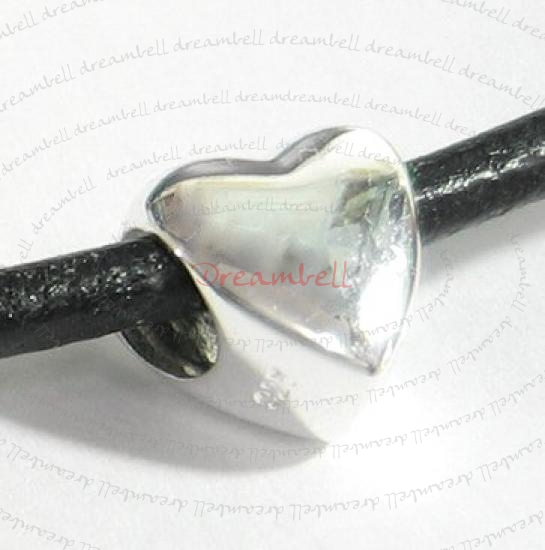Sterling Silver Sweet Heart Bead Tube for European Charm Bracelets 10mm