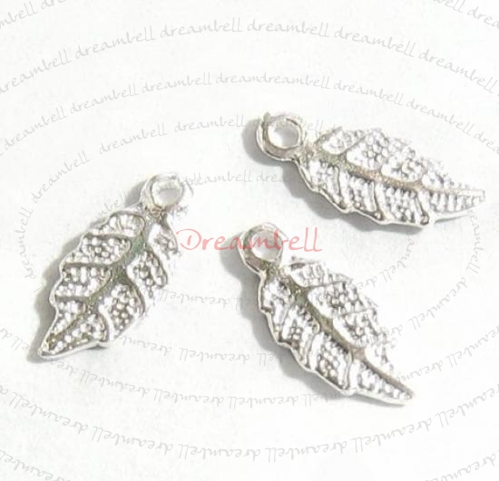 6x Bright Sterling silver LEAF dangle Charm 10.7mm