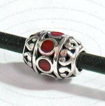 1x Sterling silver Focal Barrel Bead with RED stone 10mm