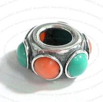 Antique Sterling silver Round Rondelle Bead with Stone for European Charm Bracelets