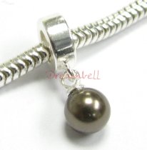 Sterling Silver Swarovski Brown Pearl Pendant Bead for European Charm Bracelets
