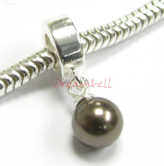 Sterling Silver Swarovski Brown Pearl Pendant Bead for European Charm Bracelets
