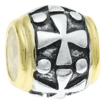14K Gold Plated 925 Sterling Silver Cross Barrel Bead for European Charm Bracelets