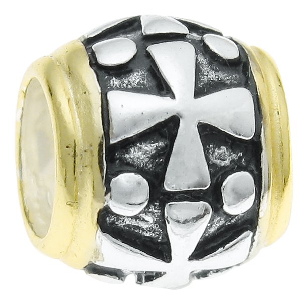 14K Gold Plated 925 Sterling Silver Cross Barrel Bead for European Charm Bracelets