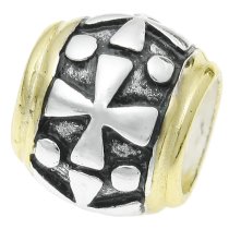 14K Gold Plated 925 Sterling Silver Cross Barrel Bead for European Charm Bracelets
