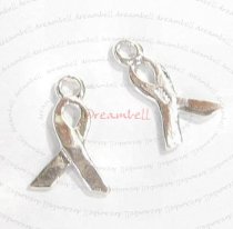 4x Bright Sterling silver RIBBON Breast Cancer dangle Charm 13mm