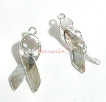 1x Bright Sterling silver RIBBON Breast Cancer dangle Charm 22mm