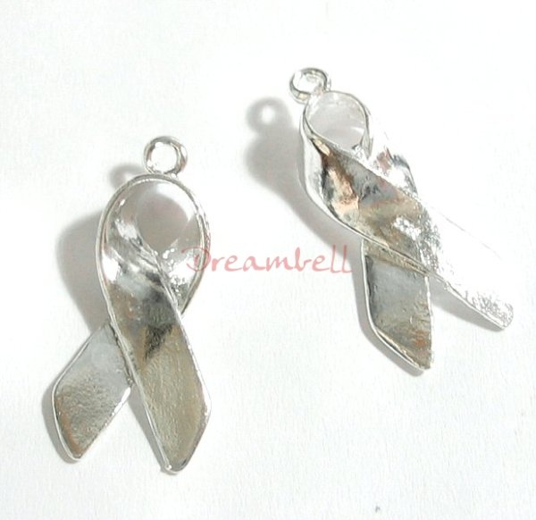 1x Bright Sterling silver RIBBON Breast Cancer dangle Charm 22mm