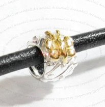 Gold 925 Sterling Silver Butterfly Dots Bead Tube for European Charm Bracelets