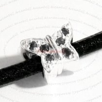 Sterling Silver BUTTERFLY Bead with Jet Black CZ crystal for European Charm Bracelets