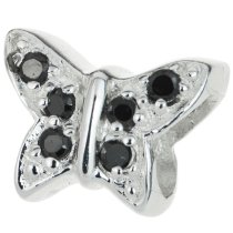Sterling Silver BUTTERFLY Bead with Jet Black CZ crystal for European Charm Bracelets