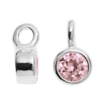 4x STERLING SILVER Round PINK CZ DANGLE CHARM PENDANT 6.5mm