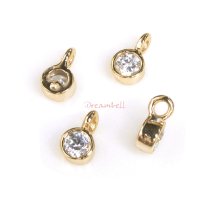4x 14K Real Gold SILVER Round CZ DANGLE CHARM PENDANT 6.5mm