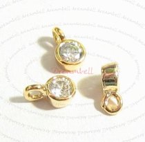 4x 14K Real Gold SILVER Round CZ DANGLE CHARM PENDANT 6.5mm