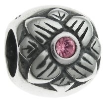 Sterling Silver Sun flower pink CZ crystal European Style Bead for European Charm Bracelets