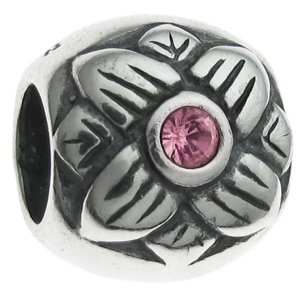 Sterling Silver Sun flower pink CZ crystal European Style Bead for European Charm Bracelets