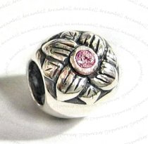 Sterling Silver Sun flower pink CZ crystal European Style Bead for European Charm Bracelets