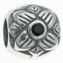 Sterling Silver Sun flower jet black CZ crystal Bead 9mm for European Charm Bracelets