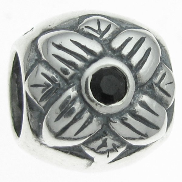 Sterling Silver Sun flower jet black CZ crystal Bead 9mm for European Charm Bracelets