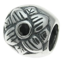 Sterling Silver Sun flower jet black CZ crystal Bead 9mm for European Charm Bracelets