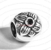 Sterling Silver Sun flower jet black CZ crystal Bead 9mm for European Charm Bracelets