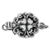 1x ANTIQUE STERLING SILVER HEART FLOWER 1-STRAND Pearl Box CLASP 14mm