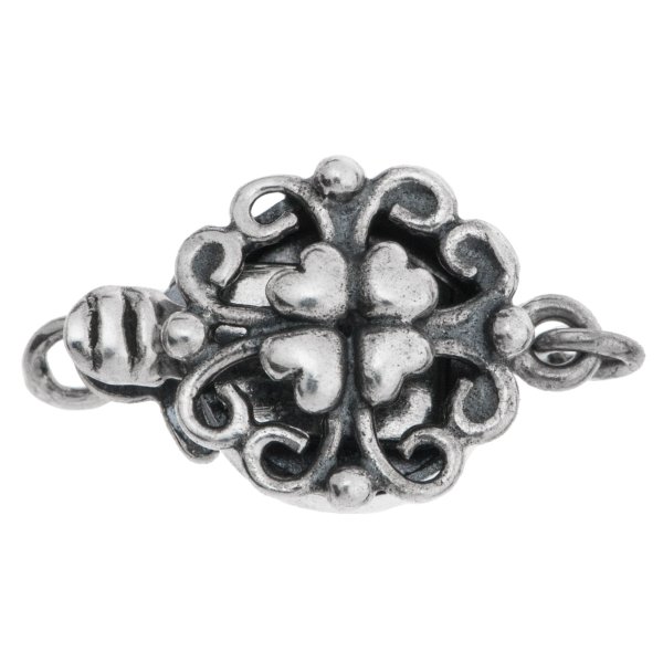 1x ANTIQUE STERLING SILVER HEART FLOWER 1-STRAND Pearl Box CLASP 14mm