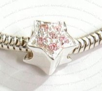 Sterling Silver CIRCLE CZ Pink Rose Crystal Twinkle Star for European Charm Bracelets Bead 9.5mm