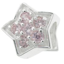 Sterling Silver CIRCLE CZ Pink Rose Crystal Twinkle Star for European Charm Bracelets Bead 9.5mm
