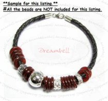 1x Sterling Silver Black Braided Bolo leather cord 3mm BRACELET for European bead charms 6"