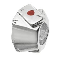 Sterling silver PLAY CARD ACE OF HEART Enamel Bead for European Charm Bracelets 11.6mm