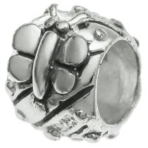 Sterling Silver Butterfly Dots Bead Tube for European Charm Bracelets