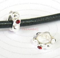 Sterling Silver ROUND Rondelle RING Bead Siam Red CZ crystals for European Charm Bracelets