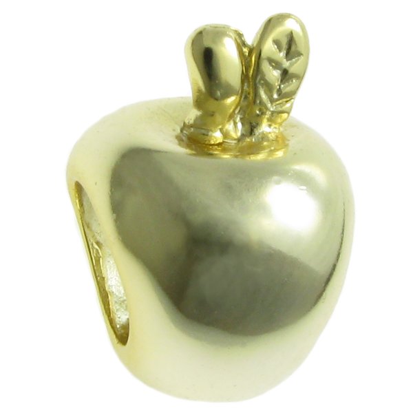 14k Real Gold on 925 Sterling Silver Silver Silver Cute Golden Apple Bead for European Charm Bracelets