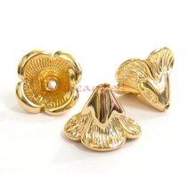 2x 14K Gold plated over Sterling Silver Bead Flower Cone Cap 6.5m x 9mm
