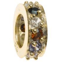 Gold 925 Sterling Silver ROUND RING Bead w/ Multi color CZ crystals for European Charm Bracelets