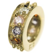 Gold 925 Sterling Silver ROUND RING Bead w/ Multi color CZ crystals for European Charm Bracelets