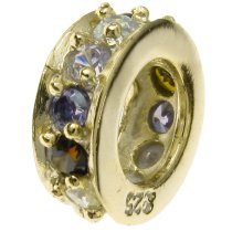 Gold 925 Sterling Silver ROUND RING Bead w/ Multi color CZ crystals for European Charm Bracelets