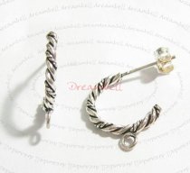2x Antique Sterling silver TWISTED ROPE Stud earring loop post 15mm