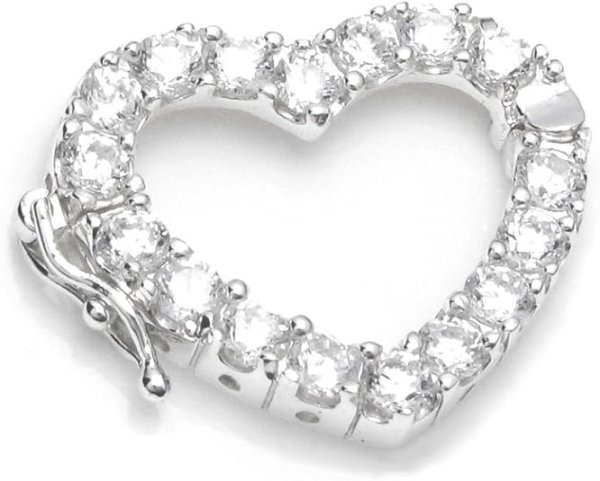 1x Sterling Silver Heart Connector with CZ Crystals - 25mm Adjustable Necklace Clasp